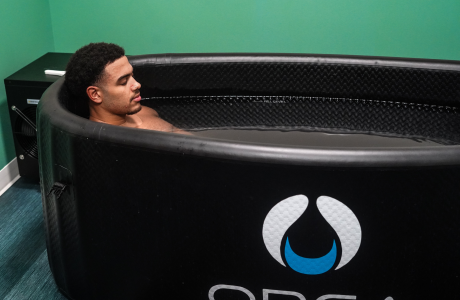 man enjoying a cold plunge
