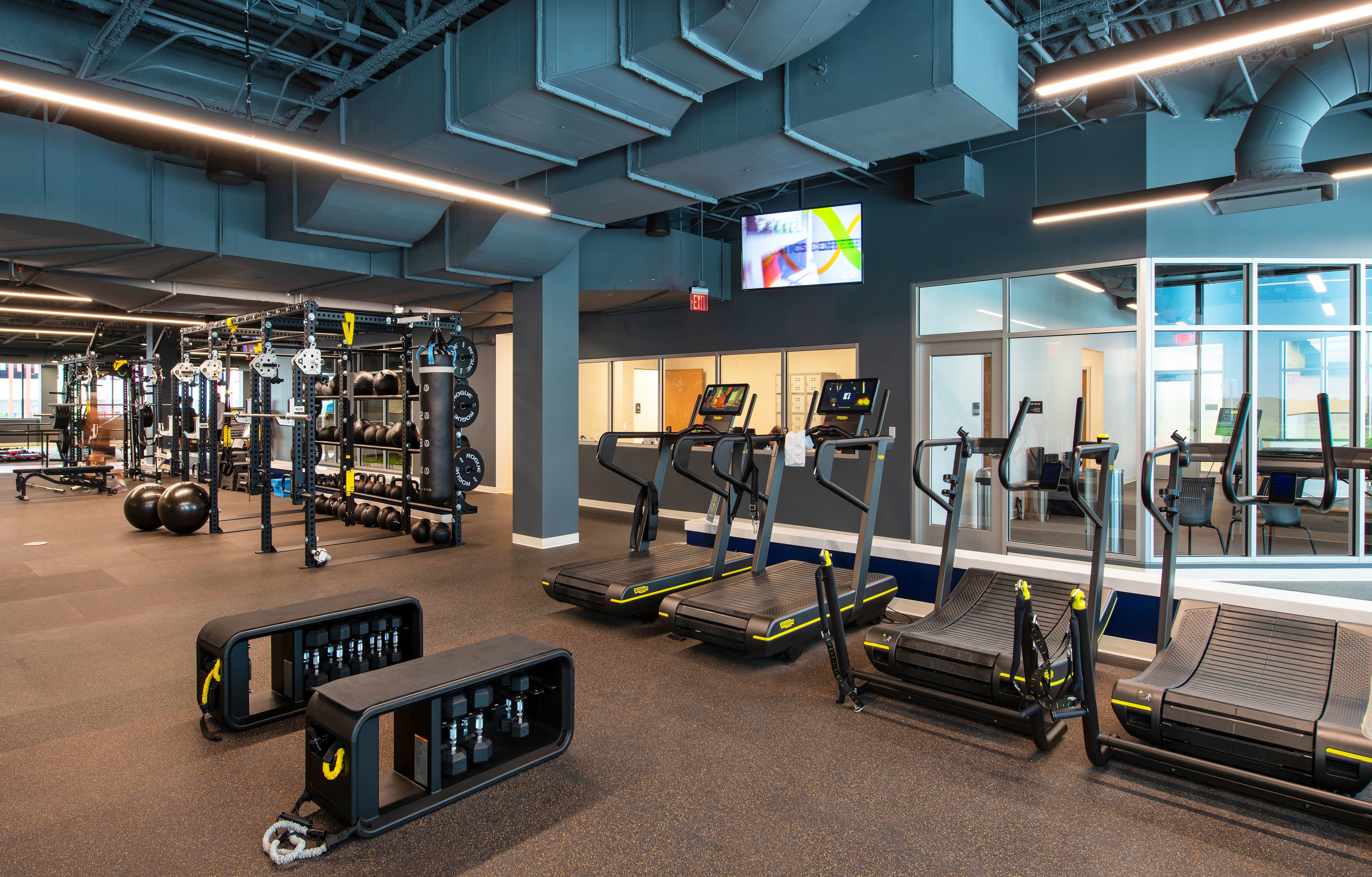 Full performance and recovery ecosystem at Lake Nona Performance Club including Technogym equipment, cold plunge, and steam and sauna locker rooms — Lake Nona, Orlando